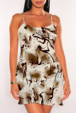 Sexy Geometric Print Contrast U Neck Printed Dresses