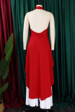 Casual Solid Color Backless Ruched Irregular Halter Sleeveless Two Pieces