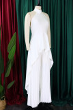 Casual Solid Color Backless Ruched Irregular Halter Sleeveless Two Pieces
