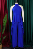 Casual Solid Color Backless Ruched Irregular Halter Sleeveless Two Pieces