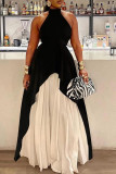 Casual Solid Color Backless Ruched Irregular Halter Sleeveless Two Pieces