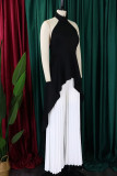 Casual Solid Color Backless Ruched Irregular Halter Sleeveless Two Pieces