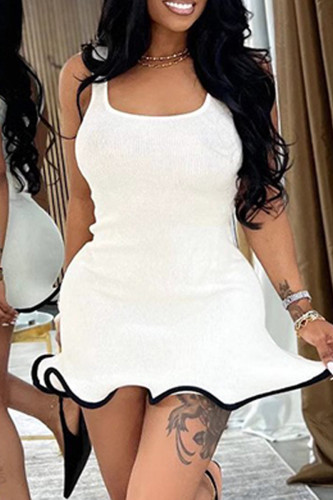 Sexy Solid Color Patchwork Backless U Neck Vest Dresses