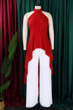 Casual Solid Color Backless Ruched Irregular Halter Sleeveless Two Pieces