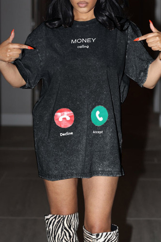 Casual Daily Print Basic O Neck T-shirt Dresses