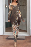 Elegant Floral Print Contrast O Neck Printed Dresses