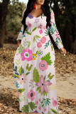 Casual Flowers Print Pocket Contrast O Neck Printed Dresses