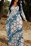 Casual Flowers Print Pocket Contrast O Neck Printed Dresses
