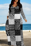 Casual Geometric Print Pocket Contrast O Neck Printed Dresses