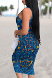 Sexy Geometric Print Contrast U Neck Printed Dresses