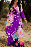 Casual Flowers Print Pocket Contrast O Neck Printed Dresses