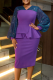 Elegant Patchwork Ruffled Trim V Neck Wrapped Skirt Plus Size Dresses