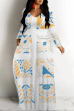 Casual Geometric Print Pocket Contrast O Neck Printed Dresses