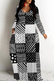 Casual Geometric Print Pocket Contrast O Neck Printed Dresses