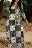 Casual Geometric Print Pocket Contrast O Neck Printed Dresses