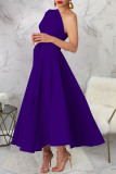 Casual Solid Color Slit Oblique Collar Long Dresses