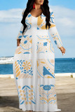 Casual Geometric Print Pocket Contrast O Neck Printed Dresses