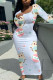 Casual Cartoon Print Contrast O Neck Printed Dresses