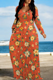 Casual Flowers Print Pocket Contrast O Neck Printed Dresses