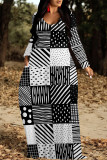 Casual Geometric Print Pocket Contrast O Neck Printed Dresses