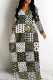 Casual Geometric Print Pocket Contrast O Neck Printed Dresses