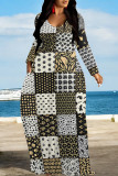 Casual Geometric Print Pocket Contrast O Neck Printed Dresses