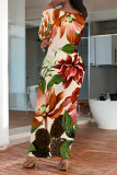 Elegant Floral Print Contrast O Neck Printed Dresses