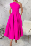 Casual Solid Color Slit Oblique Collar Long Dresses