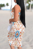Sexy Geometric Print Contrast U Neck Printed Dresses