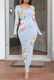 Casual Cartoon Print Contrast O Neck Printed Dresses