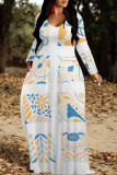 Casual Geometric Print Pocket Contrast O Neck Printed Dresses