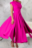 Casual Solid Color Slit Oblique Collar Long Dresses