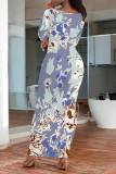 Elegant Floral Print Contrast O Neck Printed Dresses