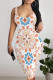 Sexy Geometric Print Contrast U Neck Printed Dresses