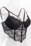 Sexy Solid Color Lace Patchwork Spaghetti Strap Tops