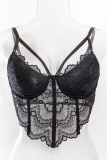 Sexy Solid Color Lace Patchwork Spaghetti Strap Tops