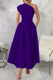 Casual Solid Color Slit Oblique Collar Long Dresses