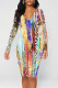 Elegant Graffiti Print Contrast V Neck Printed Dresses