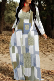 Casual Geometric Print Pocket Contrast O Neck Printed Dresses