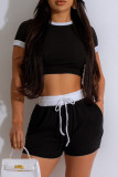 Casual Sportswear Daily Patchwork Contrast O Neck Short Sleeve Two Pieces