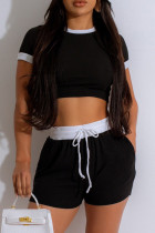 Casual Sportswear Daily Patchwork Contrast O Neck Short Sleeve Two Pieces
