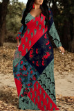 Casual National Totem Print Pocket Contrast O Neck Printed Dresses