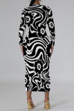 Elegant Floral Print Contrast O Neck Printed Dresses