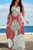Casual National Totem Print Pocket Contrast O Neck Printed Dresses
