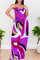 Sexy Geometric Print Pocket Contrast V Neck Printed Dresses