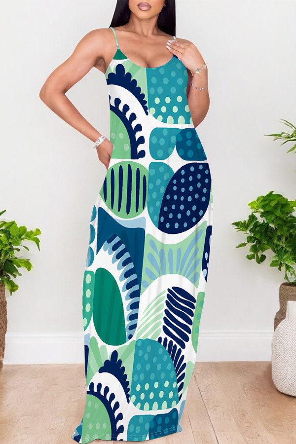 Sexy Graffiti Print Pocket Contrast V Neck Printed Dresses