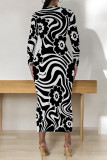 Elegant Floral Print Contrast O Neck Printed Dresses