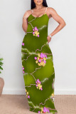 Sexy Floral Print The stars Pocket Contrast V Neck Printed Dresses
