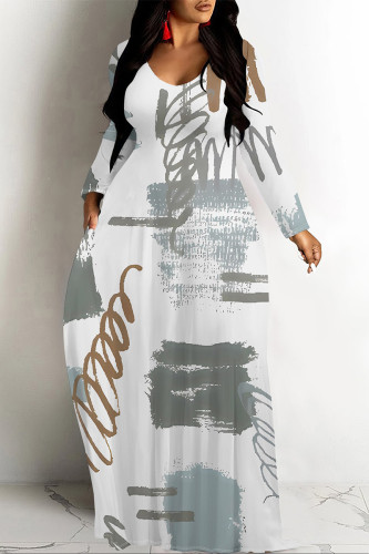 Casual Geometric Print Pocket Contrast O Neck Printed Dresses