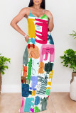 Sexy Graffiti Print Pocket Contrast V Neck Printed Dresses